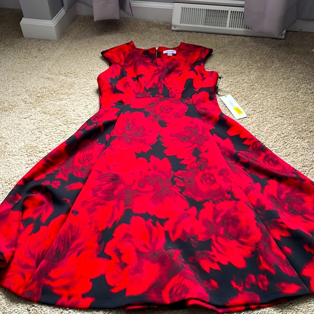 Calvin Klein Red and Black Floral Dress